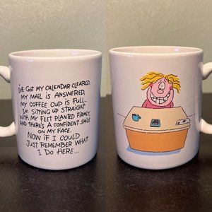 Vintage HALLMARK Humorous Office Worker Ceramic Coffee Mug ~ What Do I Do Here?